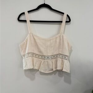 Roxy Cream Crochet-Trim Cropped Tank